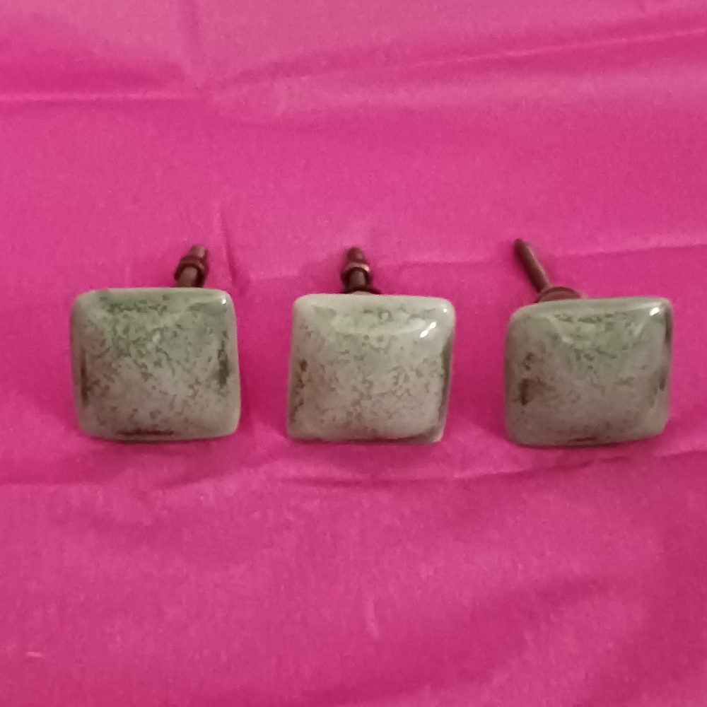 Ceramic Square Jade Green Drawer Knobs - Set of 3